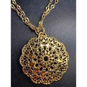 Dolce Vita Medallion Pendant Necklace 2 Strand Italy Gold Plate